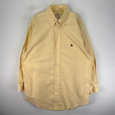 古着 ブルックスブラザーズ Brooks Brothers 長袖シャツ ボタンダウン ワンポイント M イエロー系 無地 メンズ