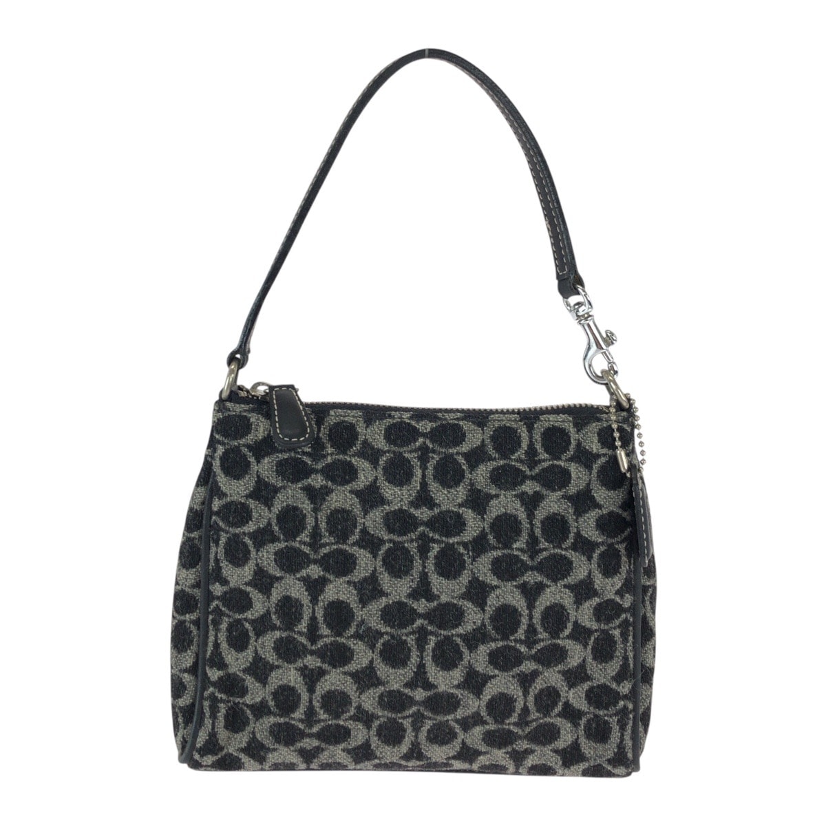 美品 COACH コーチ ミニシグネチャー ブラック 黒 グレー シルバー金具 ウール レザー/ ハンドバッグ アクセサリーポーチ 600270 【中古】