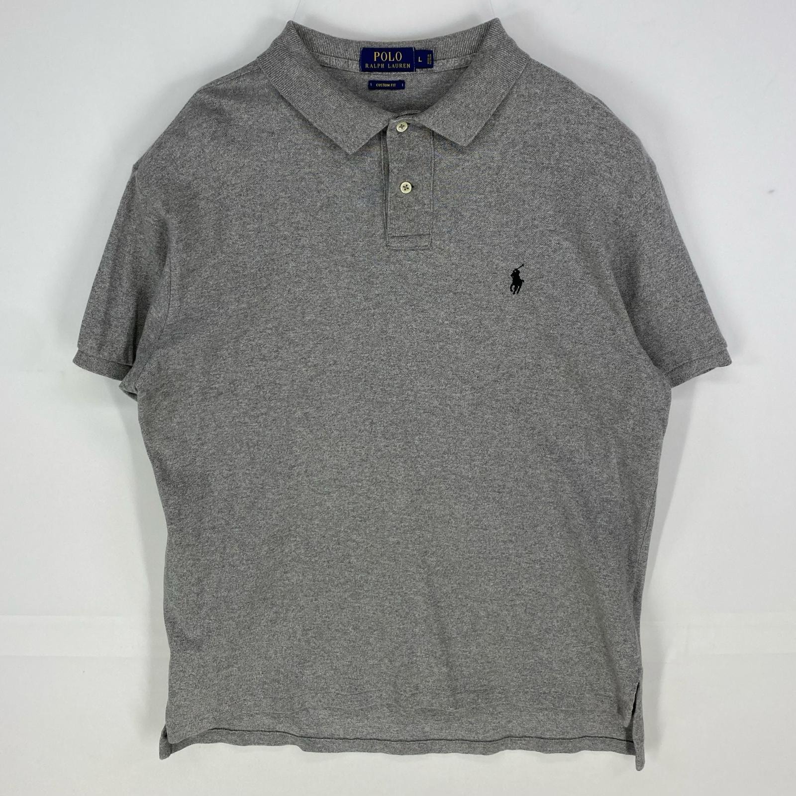 古着 ポロ・ラルフローレン POLO RALPH LAUREN 鹿の子 半袖シャツ ワンポイント刺繍 ポロシャツ ロゴ L  グレー系 メンズ