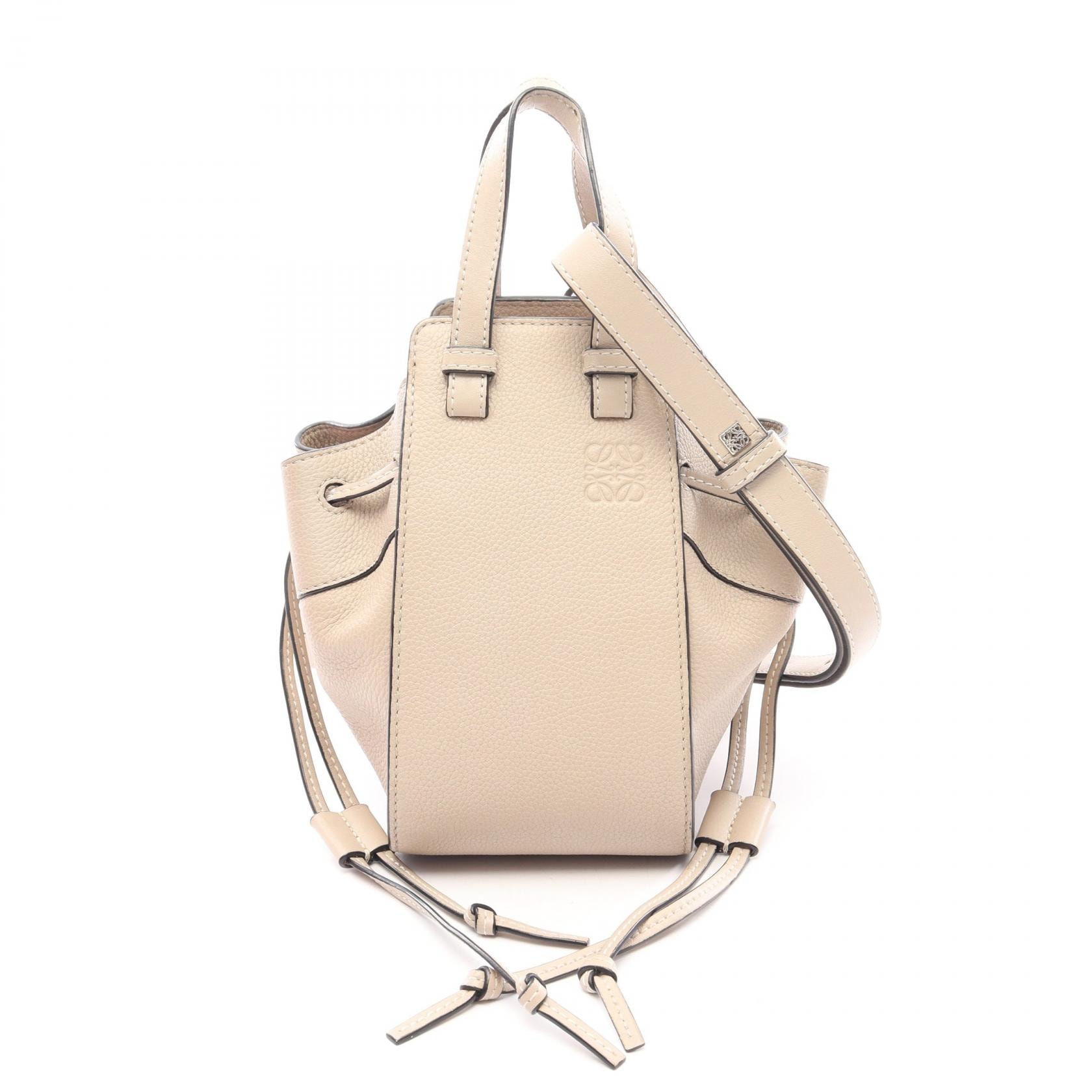 ロエベ LOEWE ハンモック ドローストリングバッグ ミニ 2WAY ハンドバッグ バッグ レザー レディース ベージュ系 【中古】