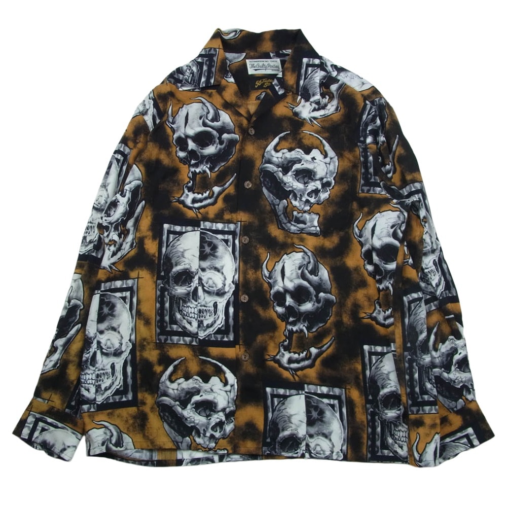 WACKO MARIA ワコマリア 長袖シャツ 21AW 56TS-WM-HI04 × 56 TATTOO STUDIO タトゥースタジオ HAWAIIAN SHIRT L/S ハワイアン 長袖 シャツ アロハシャツ ブラック系 M【中古】