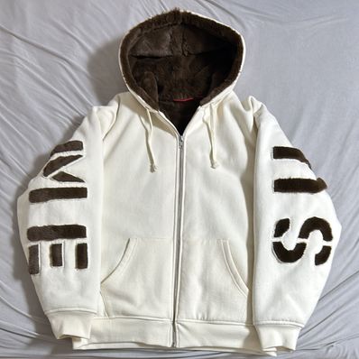 Supreme Faux Fur Lined Zip Up Hooded Sweatshirt "Natural"