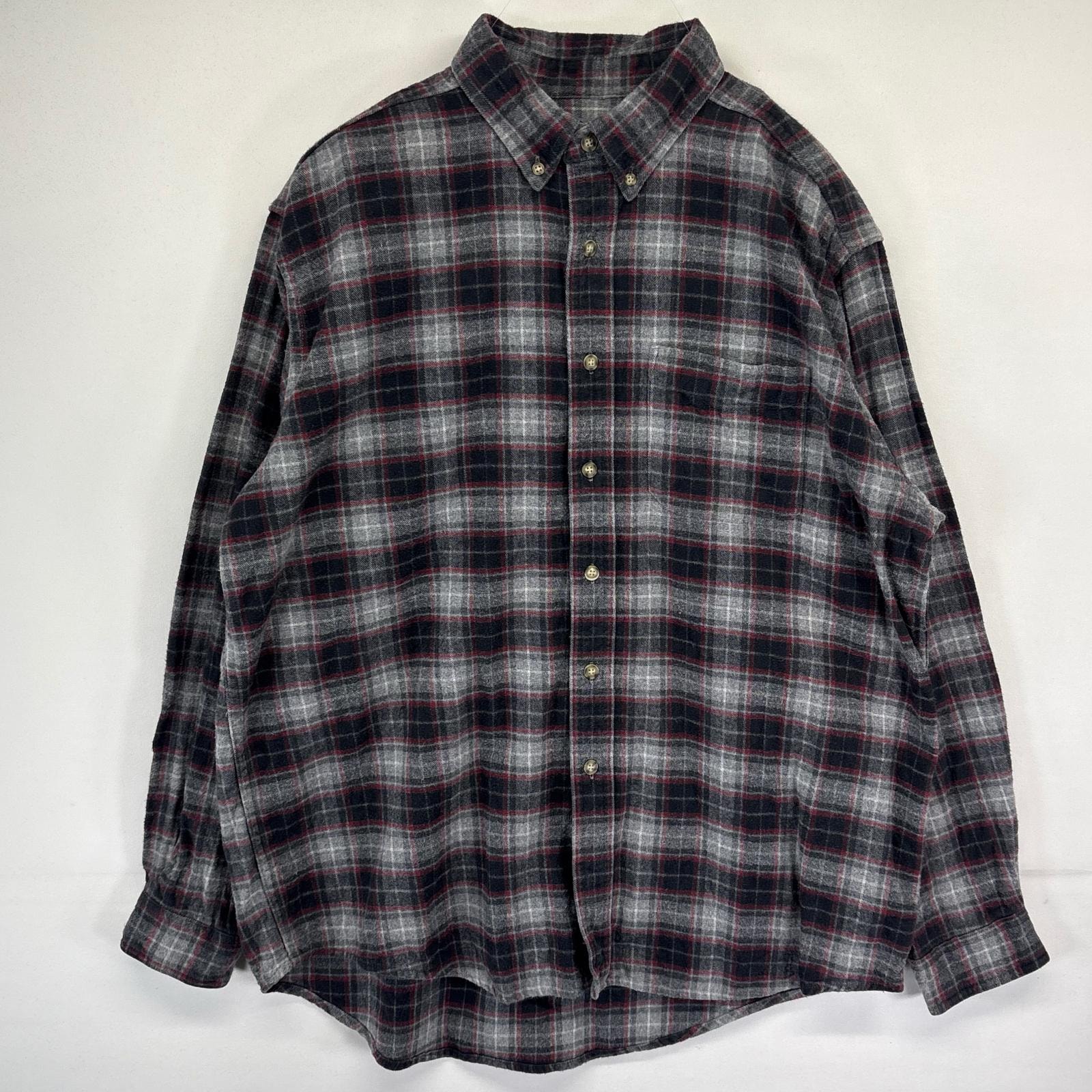 古着 エルエルビーン L.L.Bean 長袖シャツ ボタンダウンシャツ 胸ポケット アウトドア チェック柄 L  グレー系 メンズ