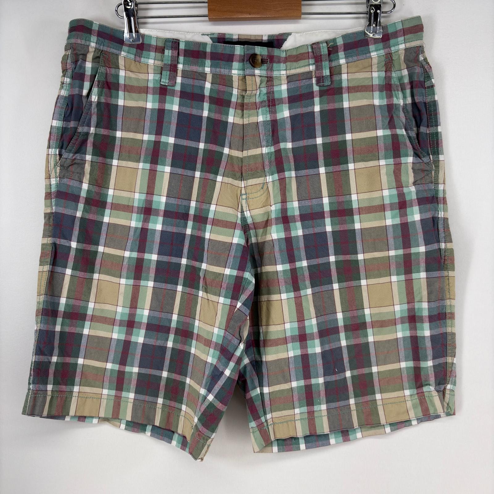 古着 トミーヒルフィガー TOMMY HILFIGER ショートパンツ ワンポイント ハーフパンツ チノパン w36  グリーン系 チェック メンズ