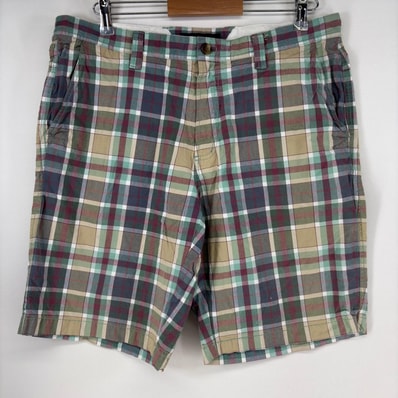 古着 トミーヒルフィガー TOMMY HILFIGER ショートパンツ ワンポイント ハーフパンツ チノパン w36 グリーン系 チェック メンズ