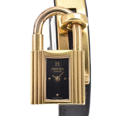 エルメス HERMES ケリーウォッチ GP/レザー ブラック クォーツ レディース 腕時計 G#146874