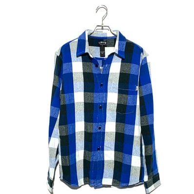 STUSSY Old flannel shirt Black×Blue