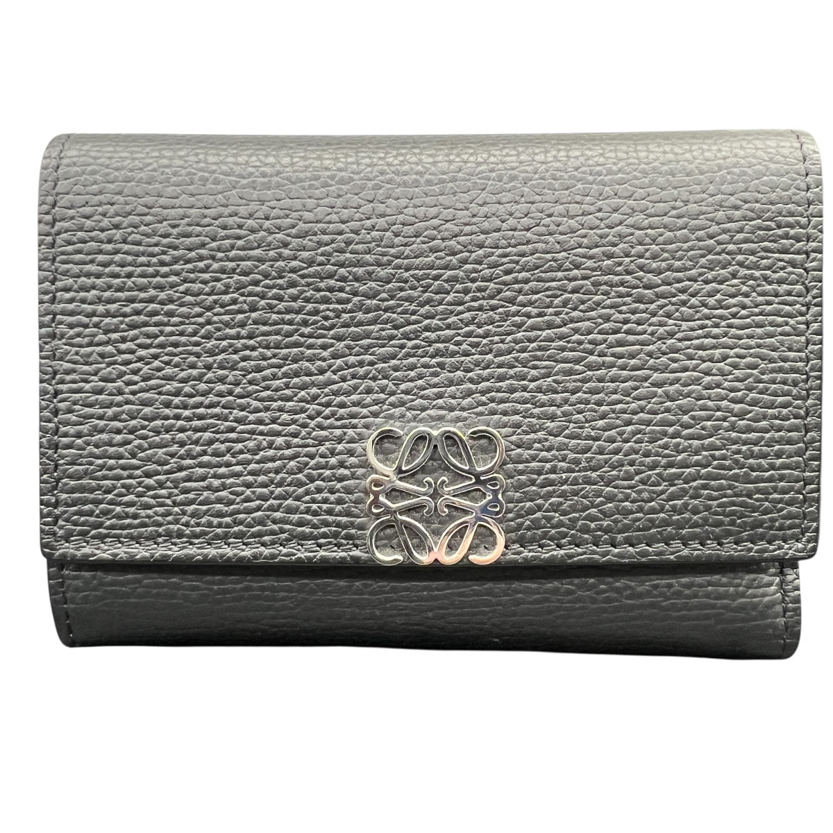 LOEWE 極美品 ロエベ ANAGRAM VERTICAL SMALL アナグラム バーティカル スモール ウォレット 三つ折り財布 C821S33X07 レザー ブラック コンパクトウォレット ミニ財布 Aランク 中古 鑑定済 ロエベ財布