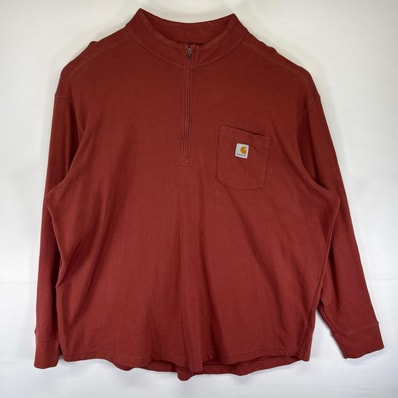 古着 カーハート Carhartt 長袖Tシャツ ハーフジップ 胸ポケット ワンポイントロゴ 大きいサイズ 4XL ブラウン系 メンズ