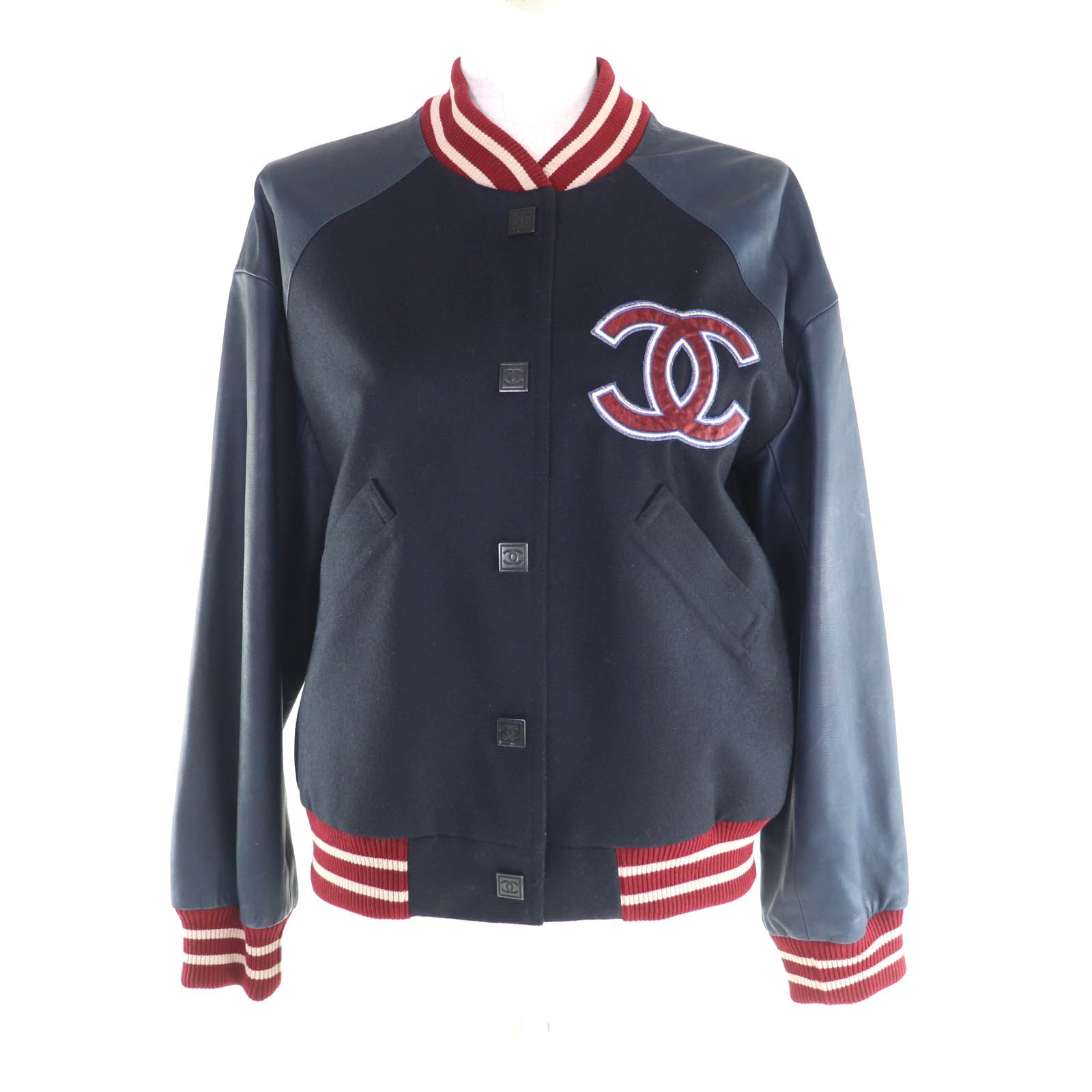 極美品 シャネル スタジャン ネイビー レディース 44 04P P23442