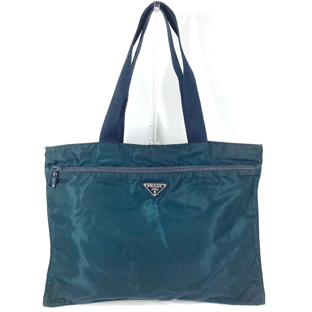 プラダ PRADA トライアングルロゴ 三角ロゴ プレート カバン トートバック 肩掛け ショルダーバッグ ナイロン ブルー系