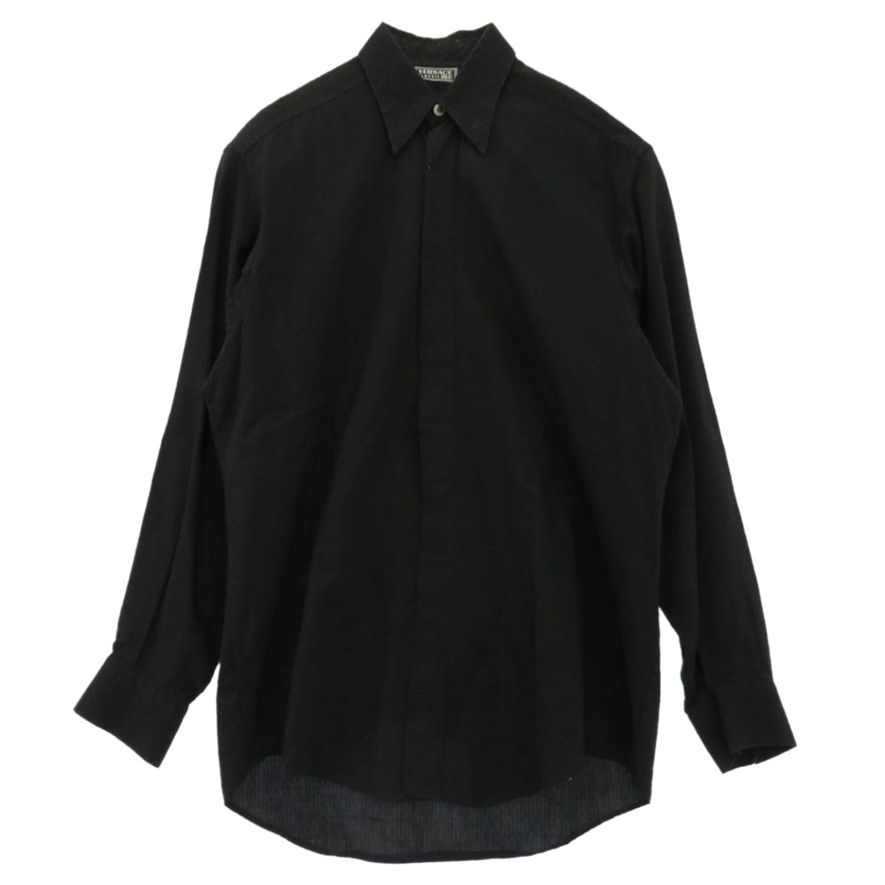 VERSACE ヴェルサーチ 長袖シャツ classic v2  比翼 ジャガード 総柄 長袖 シャツ ブラック系 37【中古】