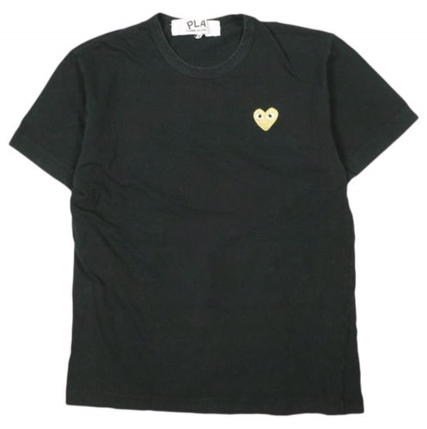 PLAY COMME des GARCONS プレイコムデギャルソン S/S TEE - GOLD HEART ゴールドハートワッペン刺繍 Tシャツ M BLACK 半袖 Filip Pagowski トップス g27007