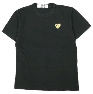PLAY COMME des GARCONS プレイコムデギャルソン S/S TEE - GOLD HEART ゴールドハートワッペン刺繍 Tシャツ M BLACK 半袖 Filip Pagowski トップス g27007