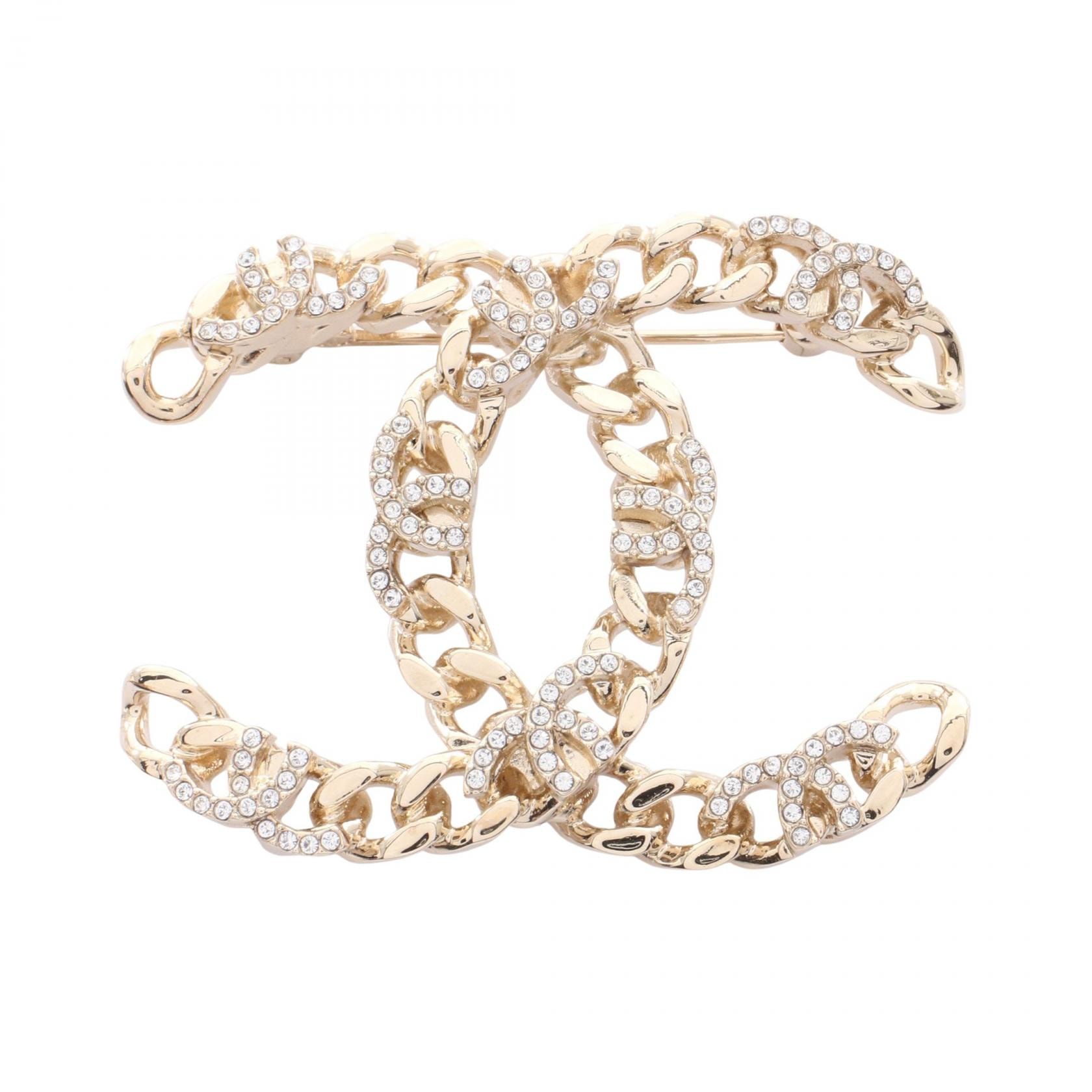 シャネル CHANEL ココマーク ブローチ アクセサリー GP(ゴールドメッキ) ラインストーン レディース ゴールド系 / クリア系 【中古】