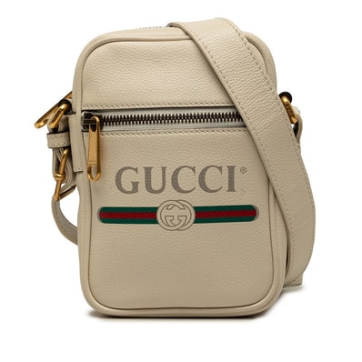 グッチ ロゴプリント 斜め掛け ショルダーバッグ 574803 ホワイト レザー レディース GUCCI 【中古】