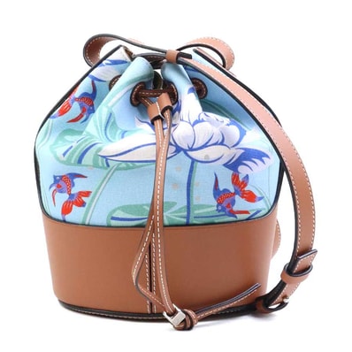 ロエベ LOEWE ショルダーバッグ パウラズ イビザ コラボ バルーンバッグ スモール キャンバス/レザー ブルー系×ブラウン レディース【中古】 r10905n