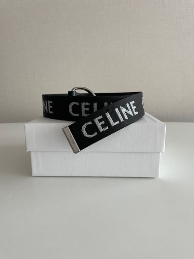 CELINE Medium Double Ring Belt In Jacquard Textile And Calfskin "Black"