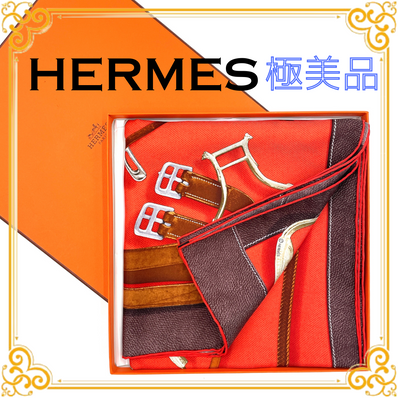 Hermes Scarf 90 Projets Carres au Crayon "Brown/Red"