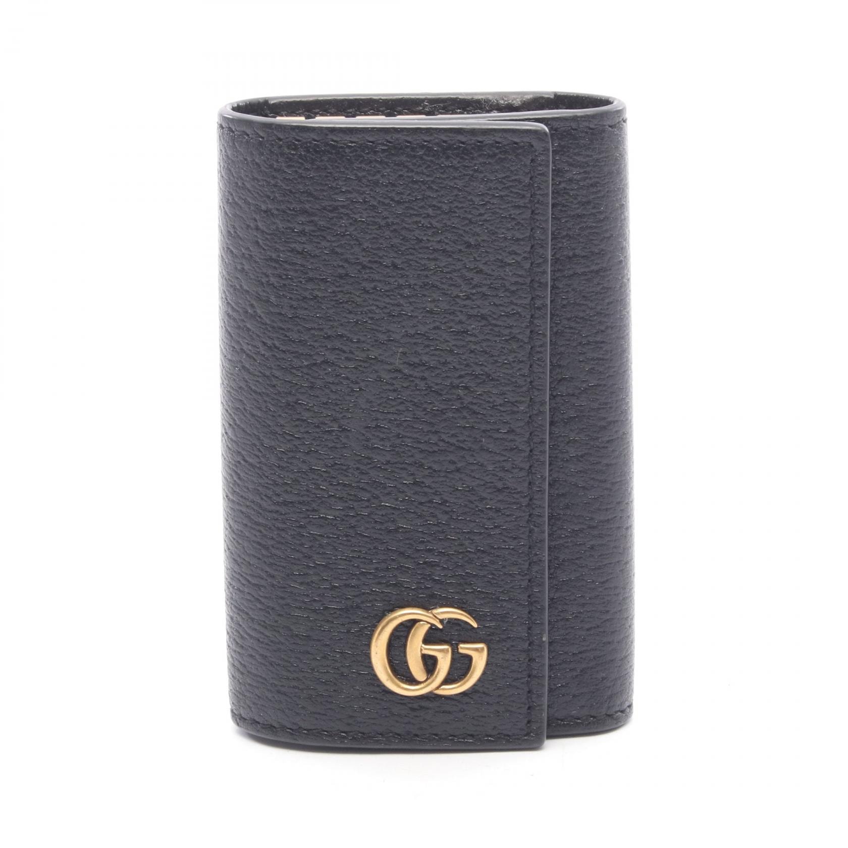 グッチ GUCCI GGマーモント 6連 キーケース アクセサリー レザー レディース ブラック系 435305 【中古】