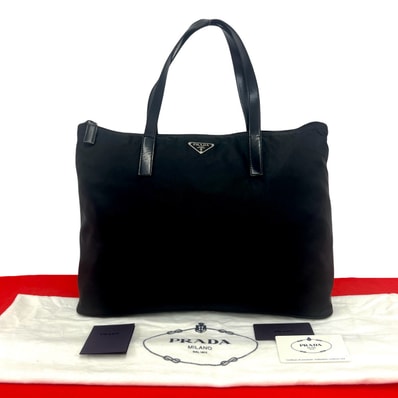 PRADA プラダ 三角ロゴ プレート ナイロン レザー トートバッグ ブラック
78020