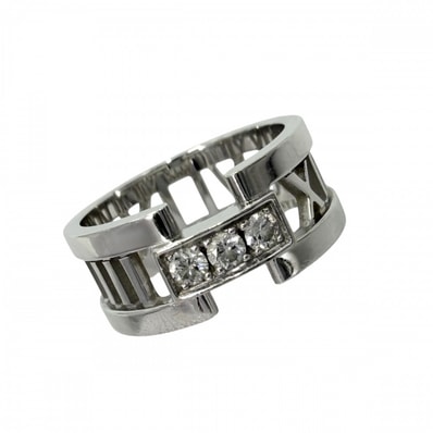 TIFFANY&Co. ティファニー 指輪 アトラス オープン リング ジュエリー アクセサリー Au750 18金WG K18ホワイトゴールド ダイヤモンド 約12.5号 レディース 約7.4g【中古品】