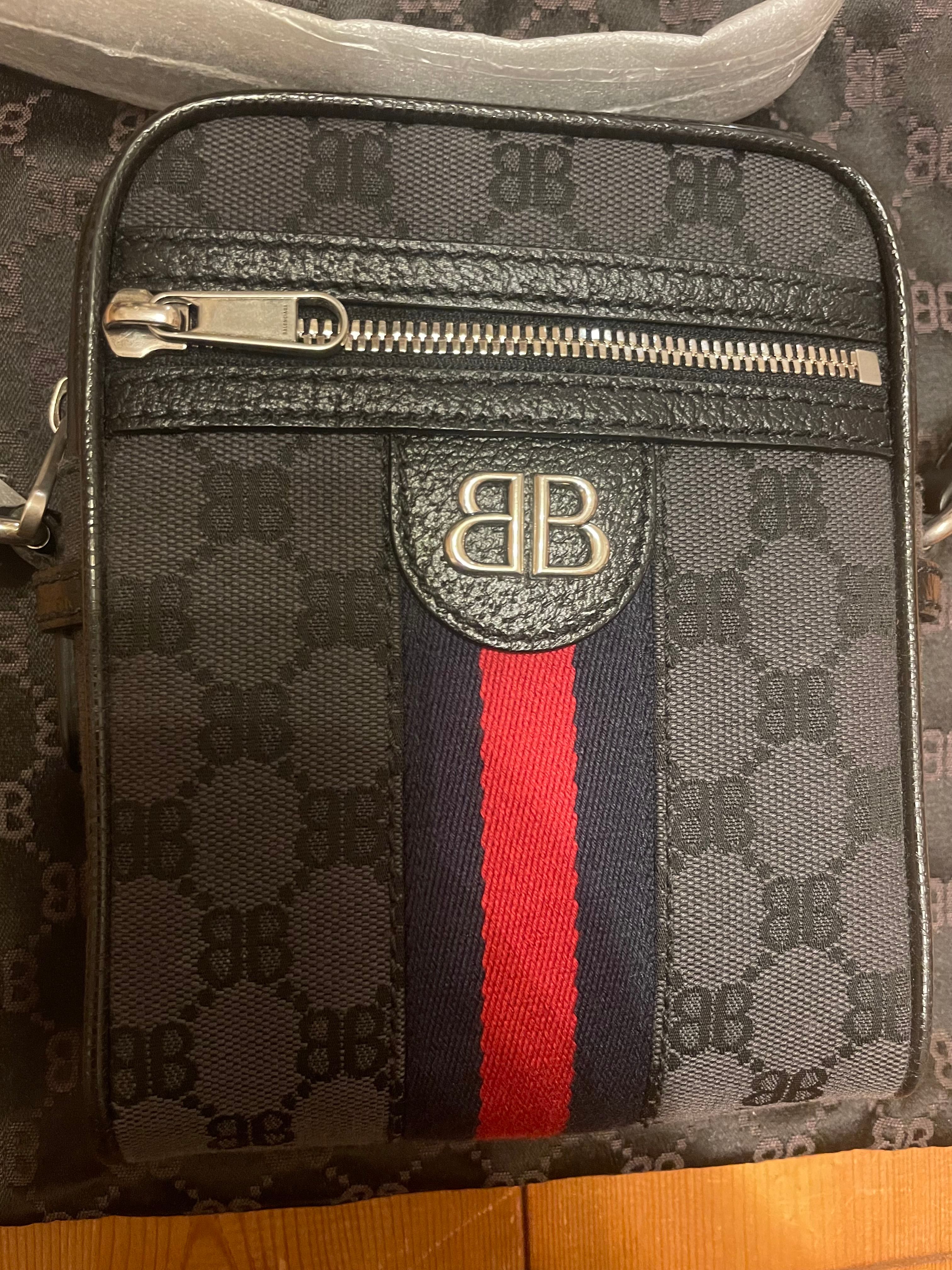 GUCCI x BALENCIAGA The Hacker Shoulder Zip Bag Canvas Jacquard "Black" 