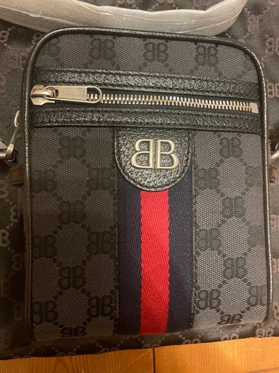 GUCCI x BALENCIAGA The Hacker Shoulder Zip Bag Canvas Jacquard "Black"