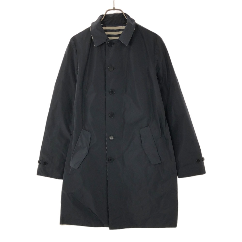 WEEKEND MaxMara ウィークエンドマックスマーラ 柄ワッペン ボーダー リバーシブル ステンカラーコート 38 ネイビー×グレー
