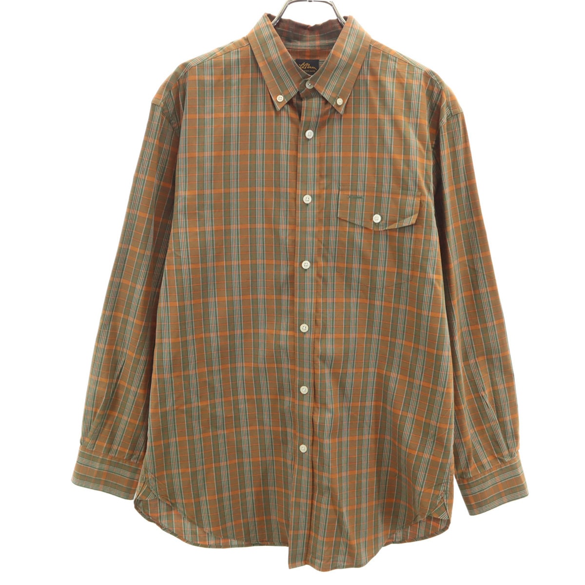 L.L.Bean エルエルビーン チェック柄 長袖 ボタンダウンシャツ M カーキ系 アウトドア