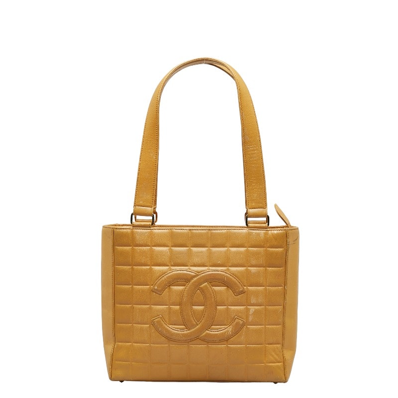 シャネル チョコバー ココマーク ショルダーバッグ トートバッグ ベージュ レザー レディース CHANEL 中古