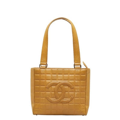 シャネル チョコバー ココマーク ショルダーバッグ トートバッグ ベージュ レザー レディース CHANEL 中古