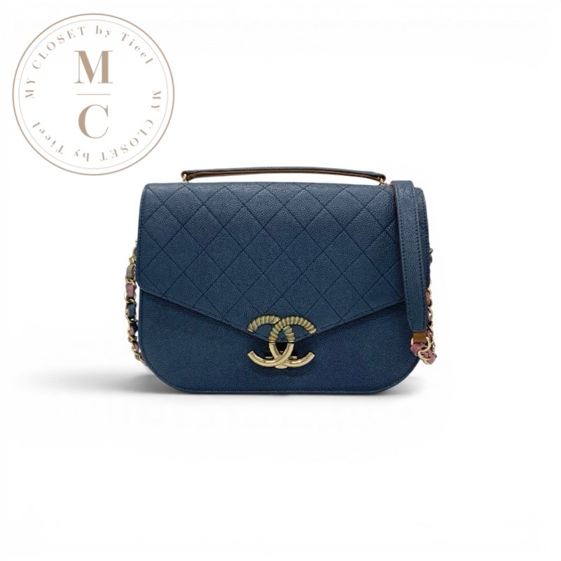 シャネル CHANEL バッグ ショルダーバッグ ブルー マルチカラー ハーフココ ココマーク マトラッセ チェーン