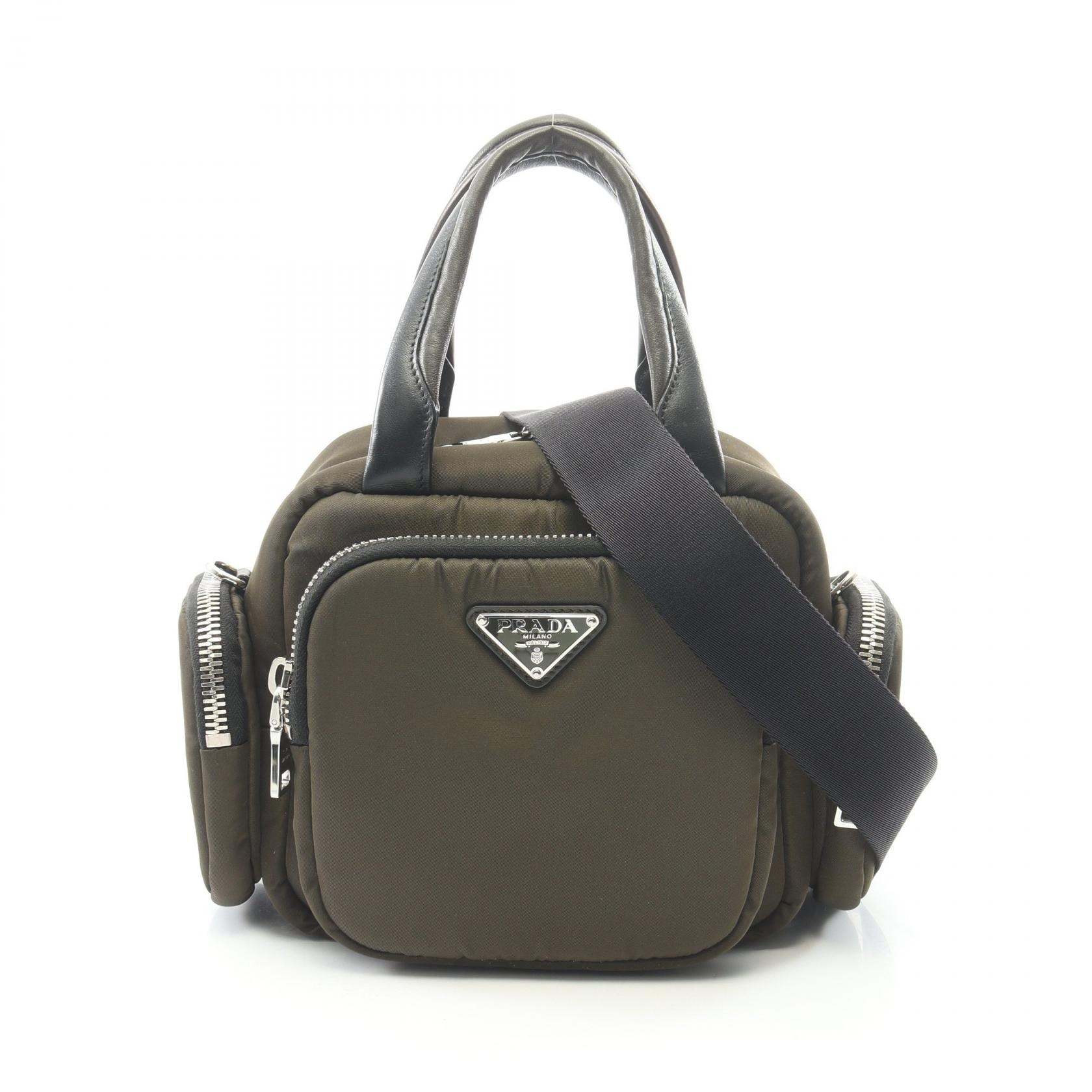 プラダ PRADA TESSUTO POCKET 2WAY ハンドバッグ バッグ ナイロン レザー レディース カーキ系 / ブラック系 1BB061 【中古】