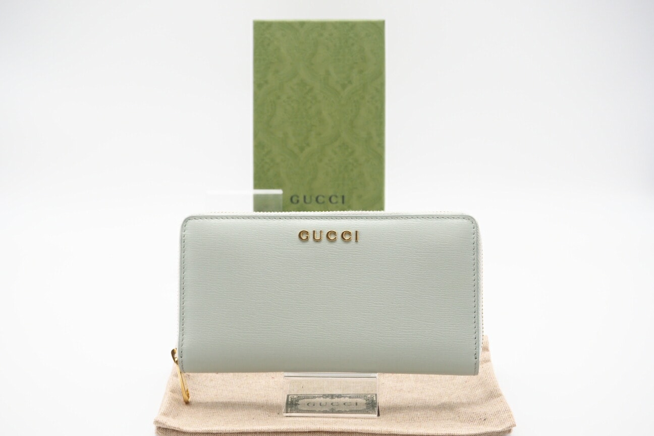 美品 GUCCI グッチ GUCCI スクリプト ジップアラウンドウォレット 772642 長財布 グリーン ミントグリーン ピンク レザー レディース