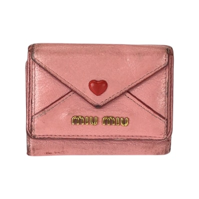 MIUMIU ミュウミュウ マドラス ラブ ピンク レッド ゴールド金具 レザー 折財布 コンパクトウォレット 601085 【中古】