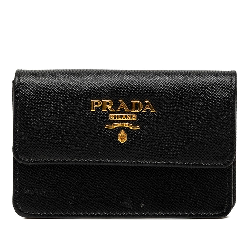 プラダ ロゴ カードケース 名刺入れ ブラック サフィアーノレザー レディース PRADA 【中古】