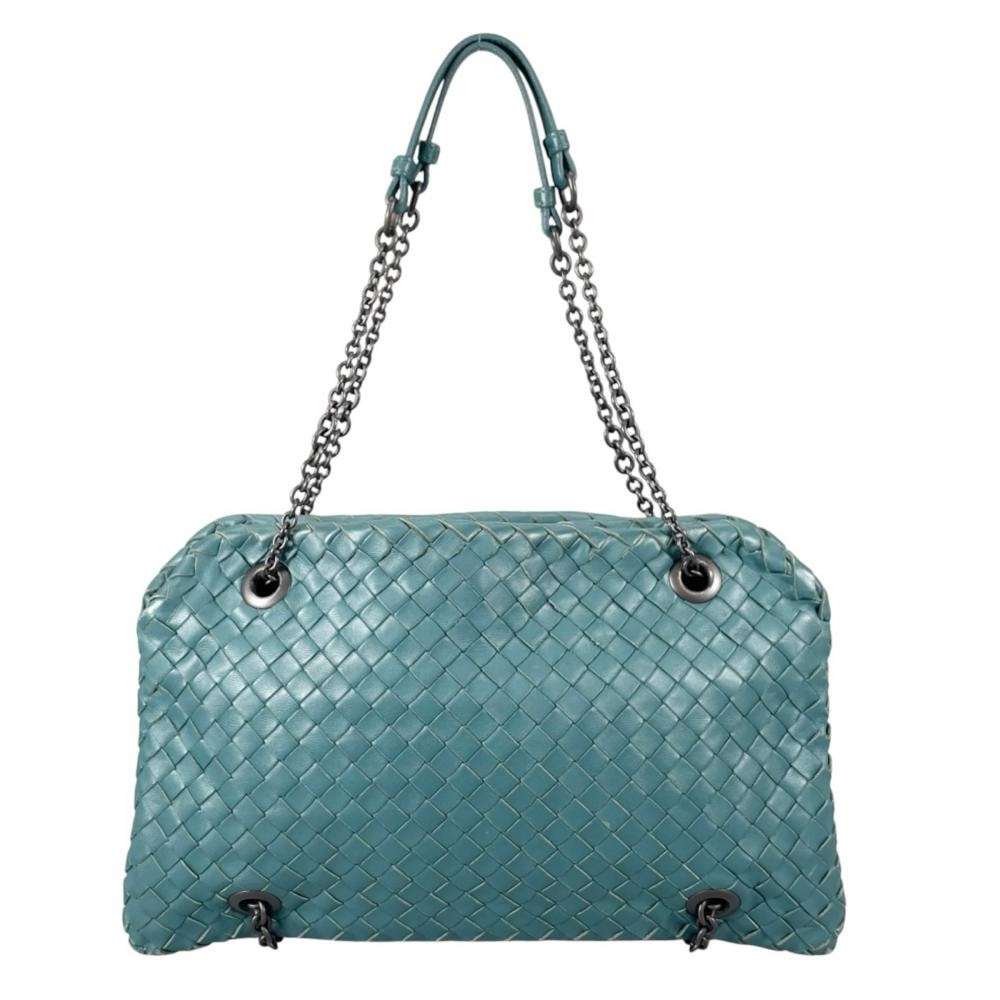 BOTTEGAVENETA ボッテガヴェネタ ショルダーバッグ トートバッグ イントレチャート チェーンショルダー 肩掛け ラムスキン  メタル  レザー  カナール ブラック金具 レディース【中古品】