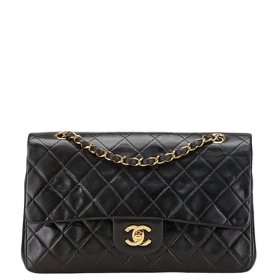 シャネル ココマーク マトラッセ25 ダブルフラップ チェーン ショルダーバッグ ブラック ラムスキン レディース CHANEL 中古