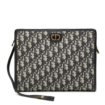 ディオール オブリーク トロッター 30 モンテーニュ クラッチバッグ ジャガード ネイビー キャンバス レザー レディース Dior 中古