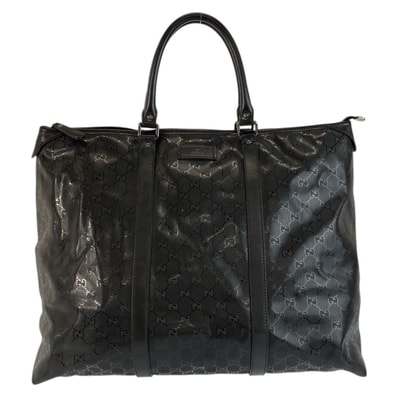 美品 GUCCI グッチ GGインプリメ ブラック 黒 PVC レザー/ トートバッグ ボストンバッグ 601222 【中古】