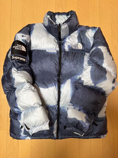 Supreme x The North Face Bleached Denim Print Nuptse Jacket "Indigo"