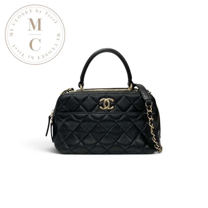 シャネル CHANEL トレンディCCボーリングバッグ バッグ ショルダーバッグ ラムスキン ブラック 黒 ゴールド マトラッセ ゴロ ココマーク チェーン 2WAY ハンドバッグ