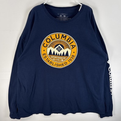 古着 コロンビア Columbia 長袖Tシャツ ラバープリント 袖プリント 大きいサイズ 3XL ネイビー メンズ