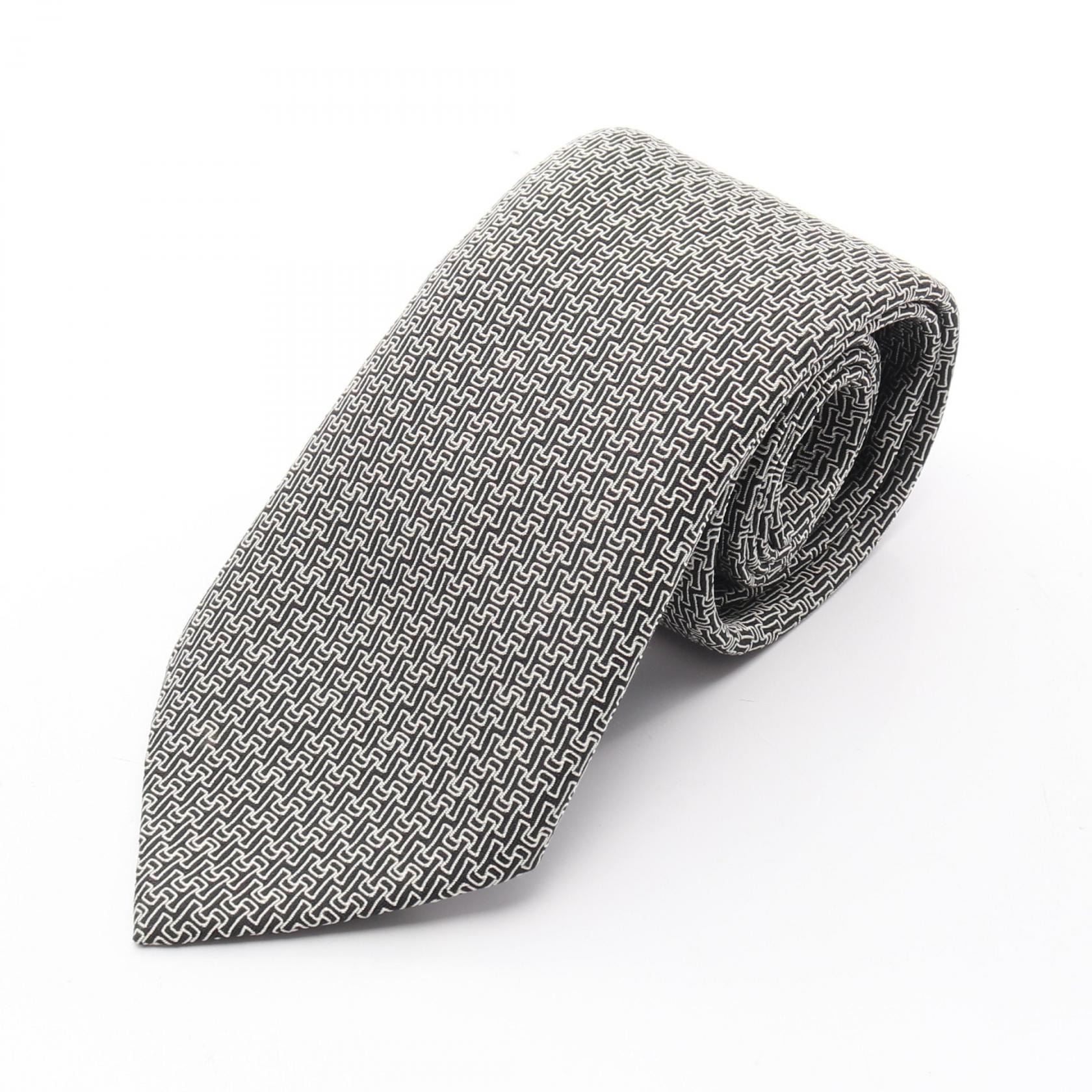 エルメス HERMES H柄 ネクタイ 衣料品 シルク シルク ホワイト メンズ ブラック系 / ホワイト系 【中古】