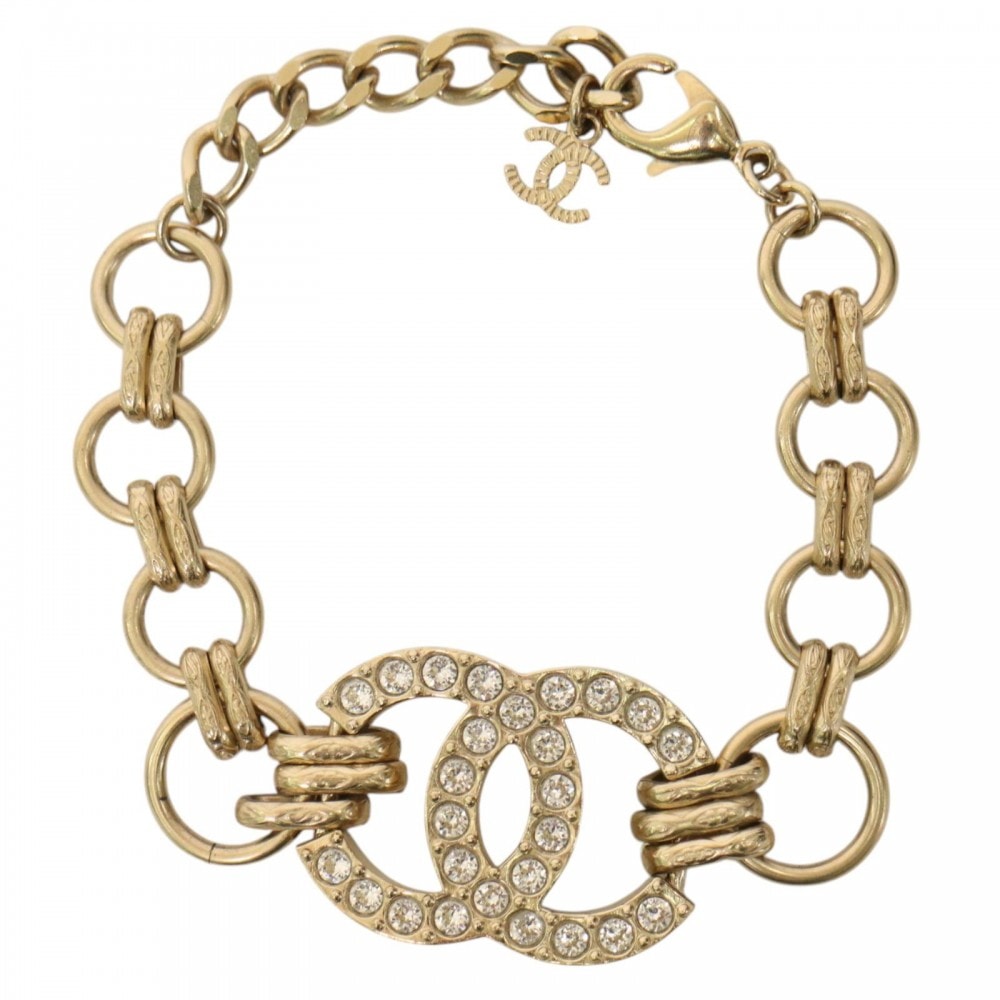 CHANEL シャネル ブレスレット ココマーク ココ アクセサリー アジャスター付き GP  ラインストーン   F24B ゴールド レディース 約23.3g 美品 2024年【中古品】
