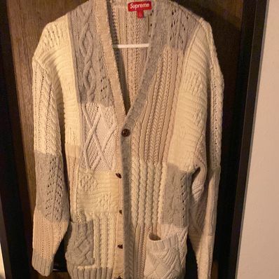 Supreme Patchwork Cable Knit Cardigan "Ivory"