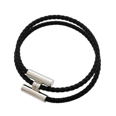 【6jgb0248-k】エルメス ブレスレット トゥルニ メタル レザー シルバー ブラック【中古】メンズ レディース ユニセックス