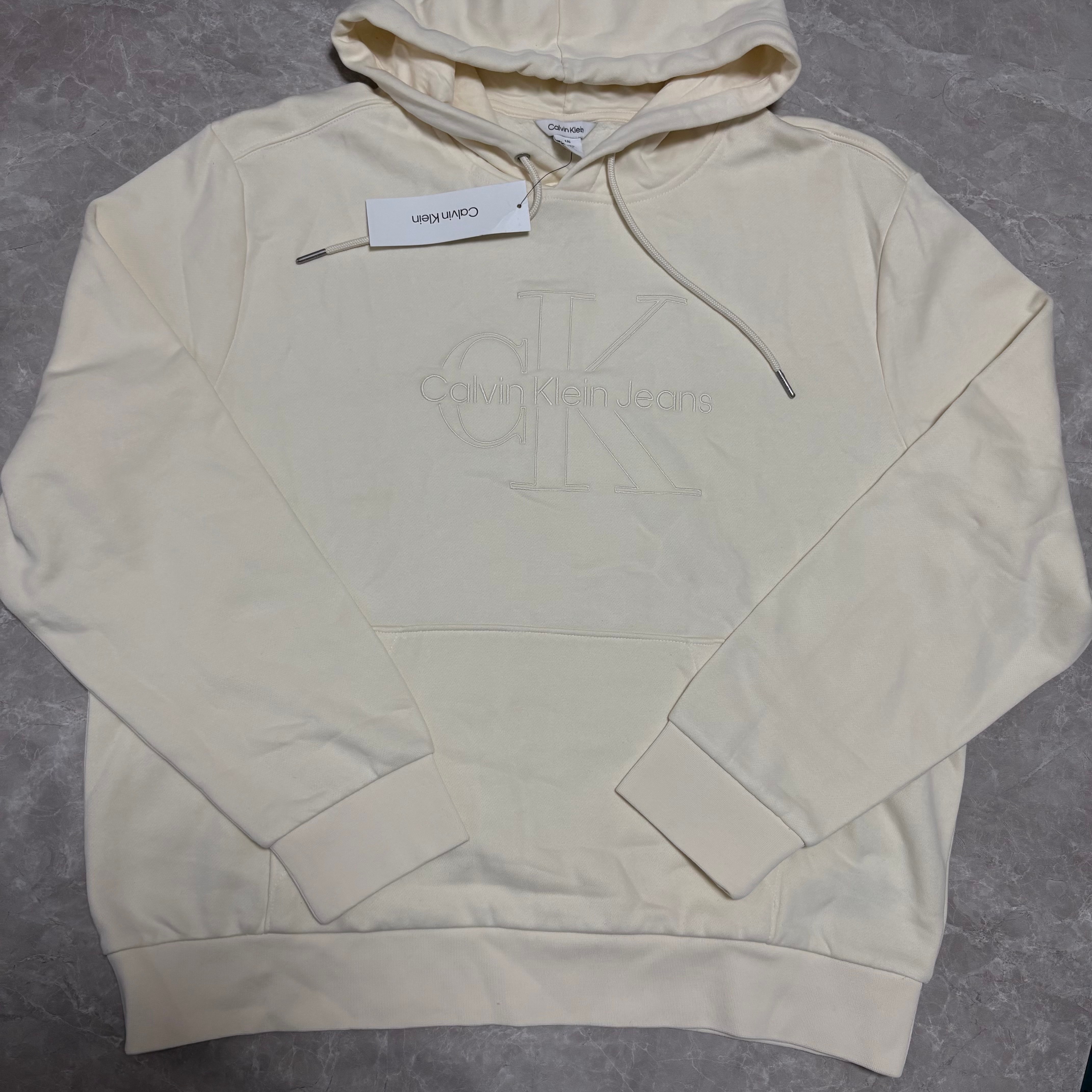 Calvin Klein パーカー カルバンクラインCKロゴ Lサイズ フーディー ホワイト