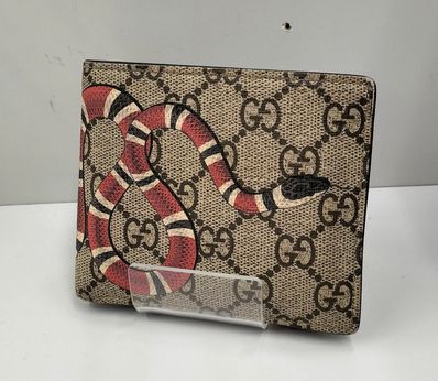 GUCCI Kingsnake Print GG Supreme Coin Wallet "Beige/Ebony"